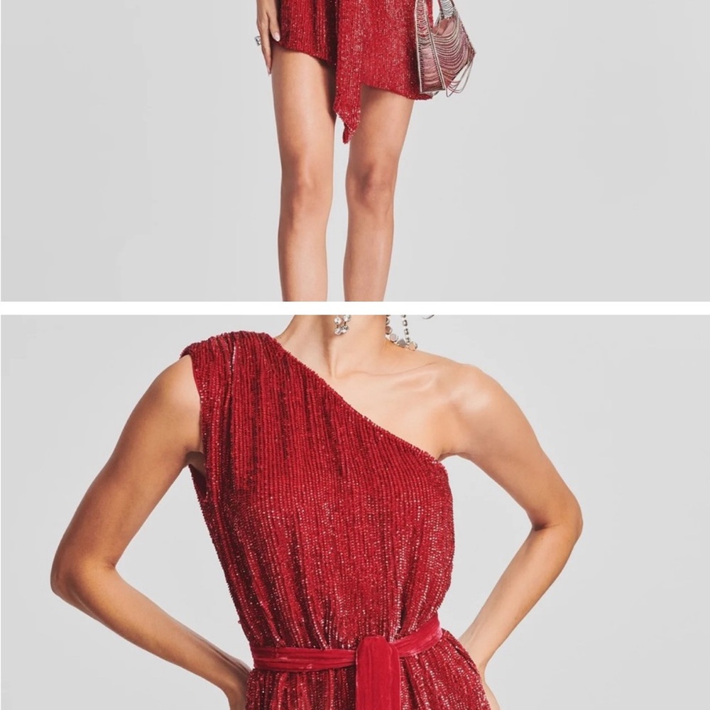 RETROFETE RED SPARKLE ONE SHOULDER DRESS